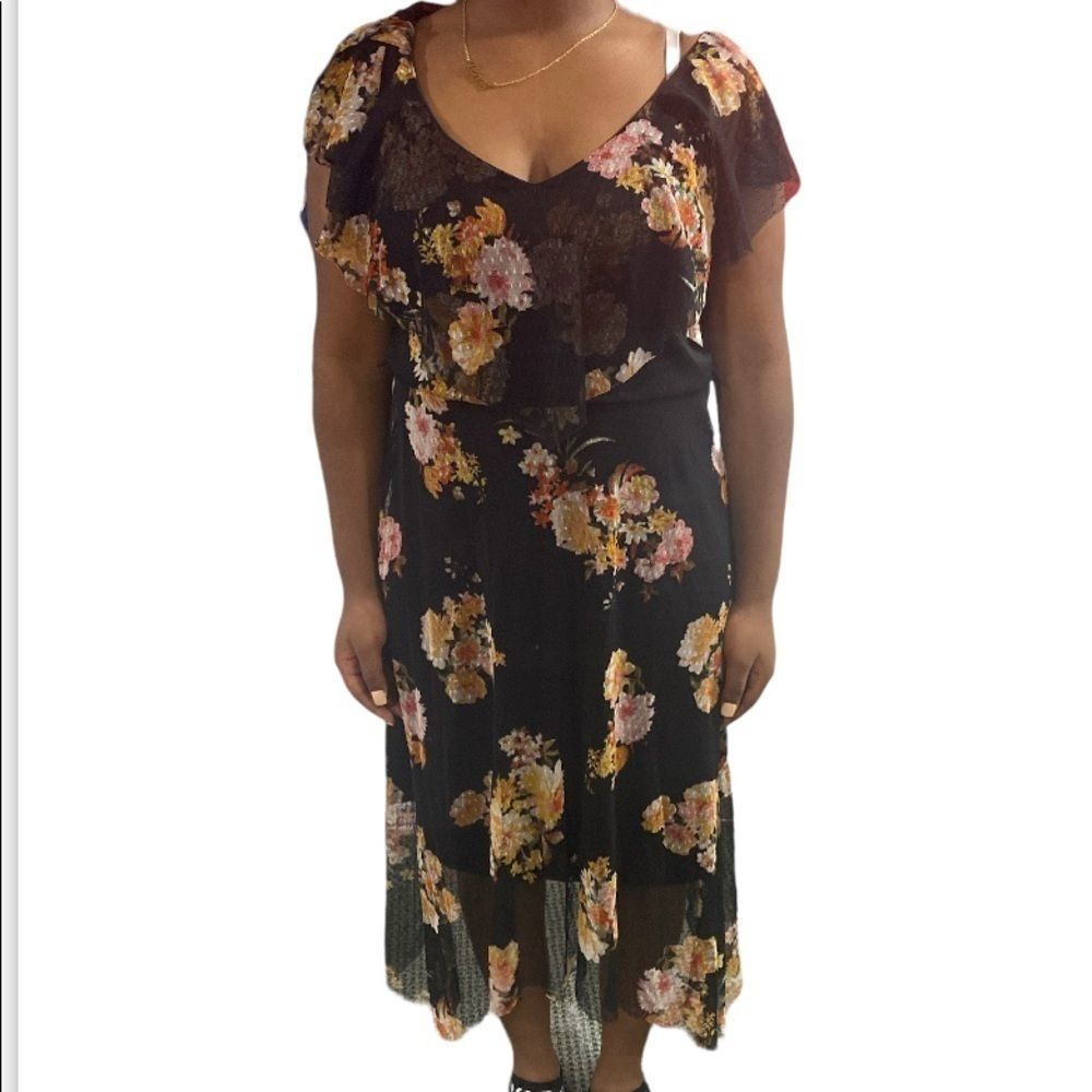 New York Clothing  Company Black Sleeveless Floral Print  Dress Size 10